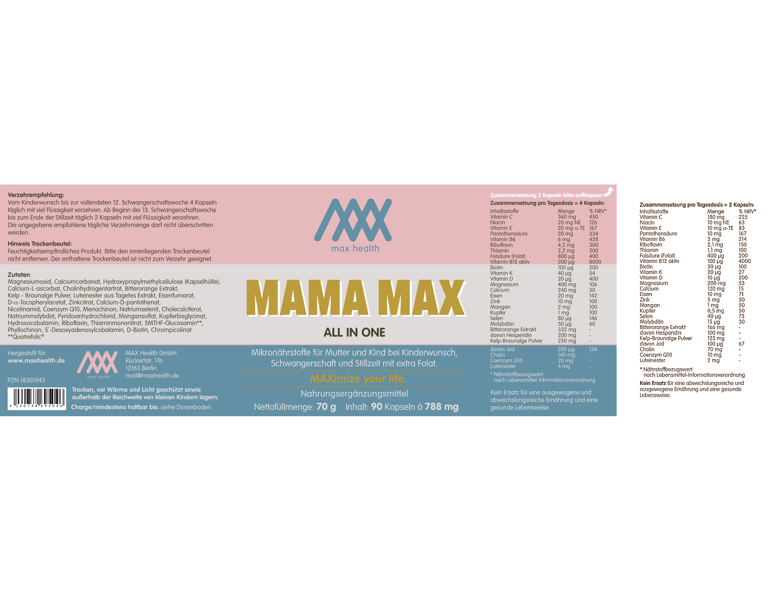 Max Health Mama Max Schwangerschaft All in One Etikett