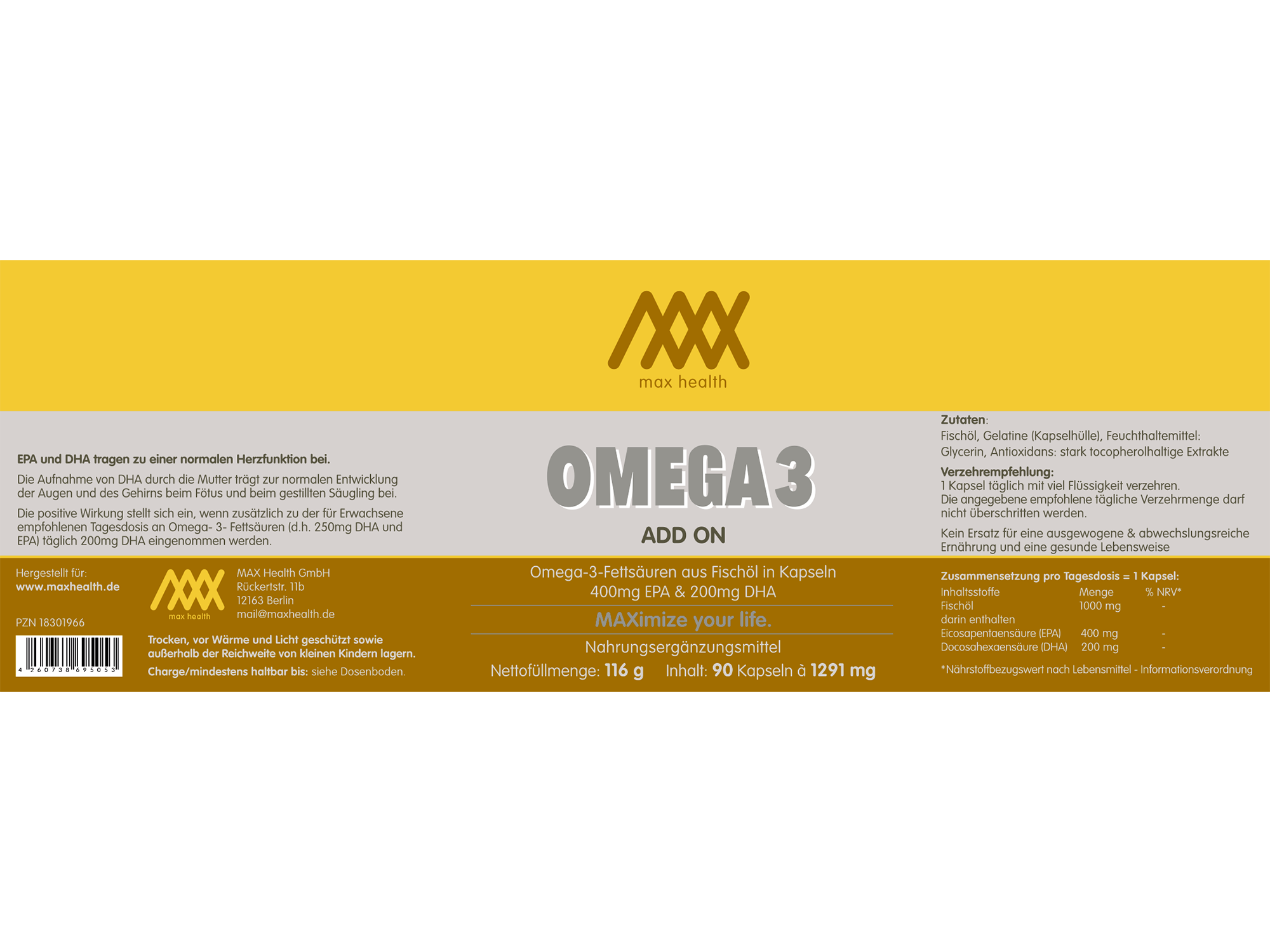 Max Health Omega 3 Add OnEtikett 