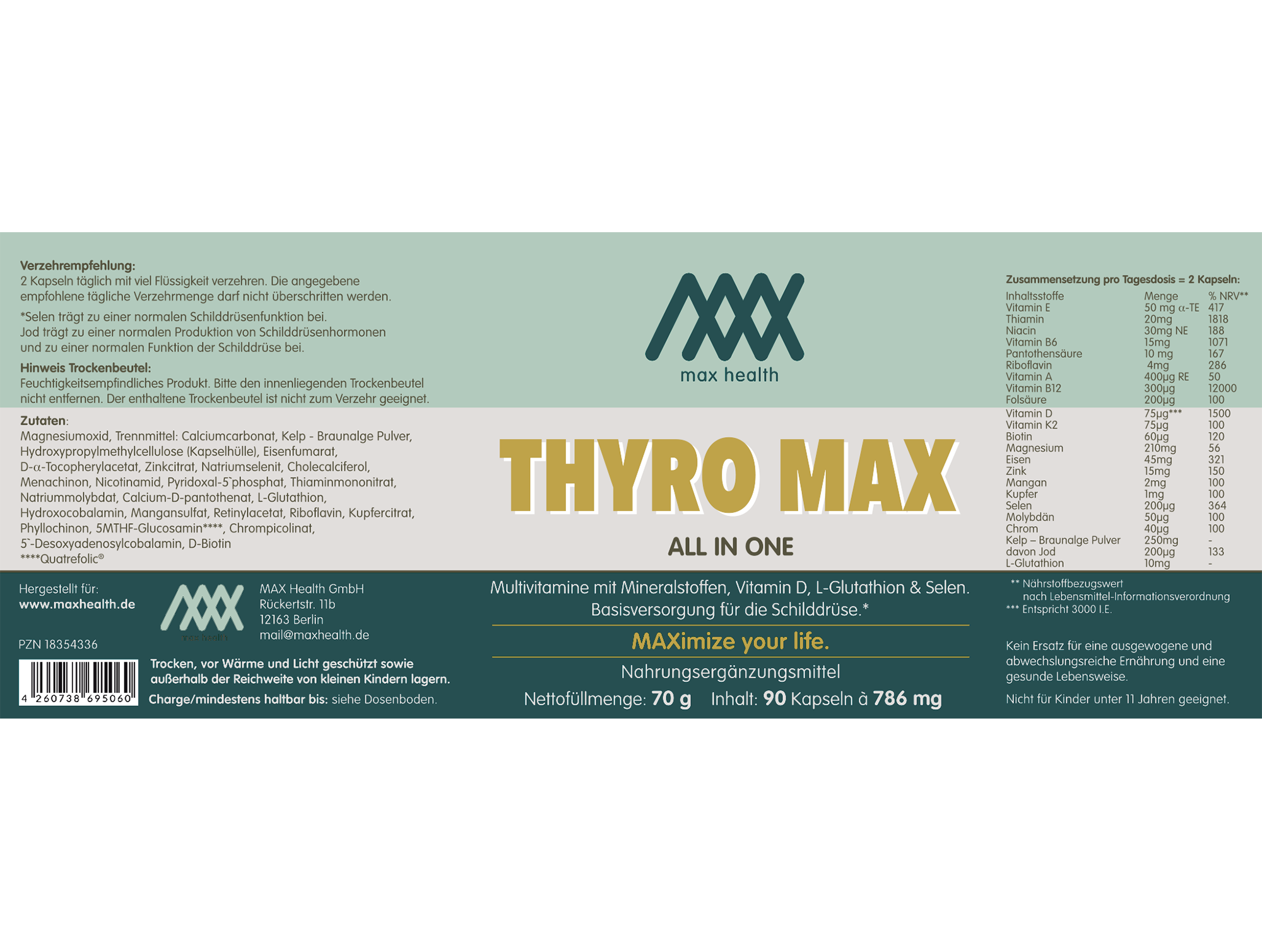 Max Health Thyro Max Multivitamine All in One Etiketten